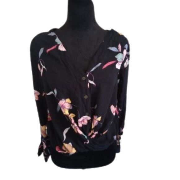 A.N.A Women's Size Small Black Floral Blouse - Picture 1 of 7